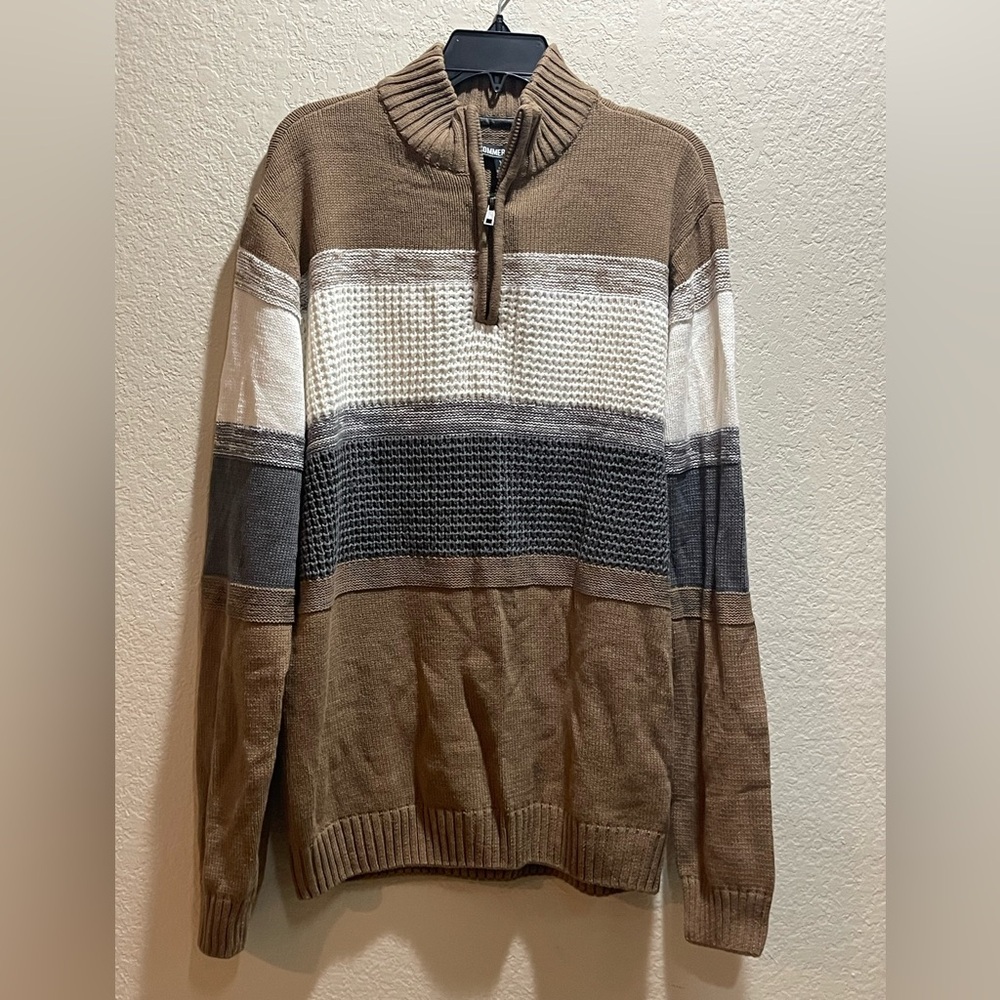 COMMERCE SADDLE HEATHERED COLORBLOCK 1/4 ZIP SWEATER BROWN